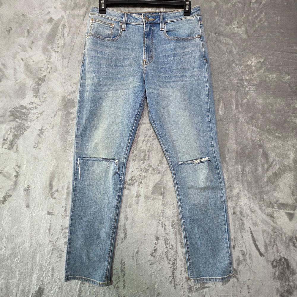 Fashion Nova Men Light Wash Distressed Knee Slim Straight Jeans Size 32